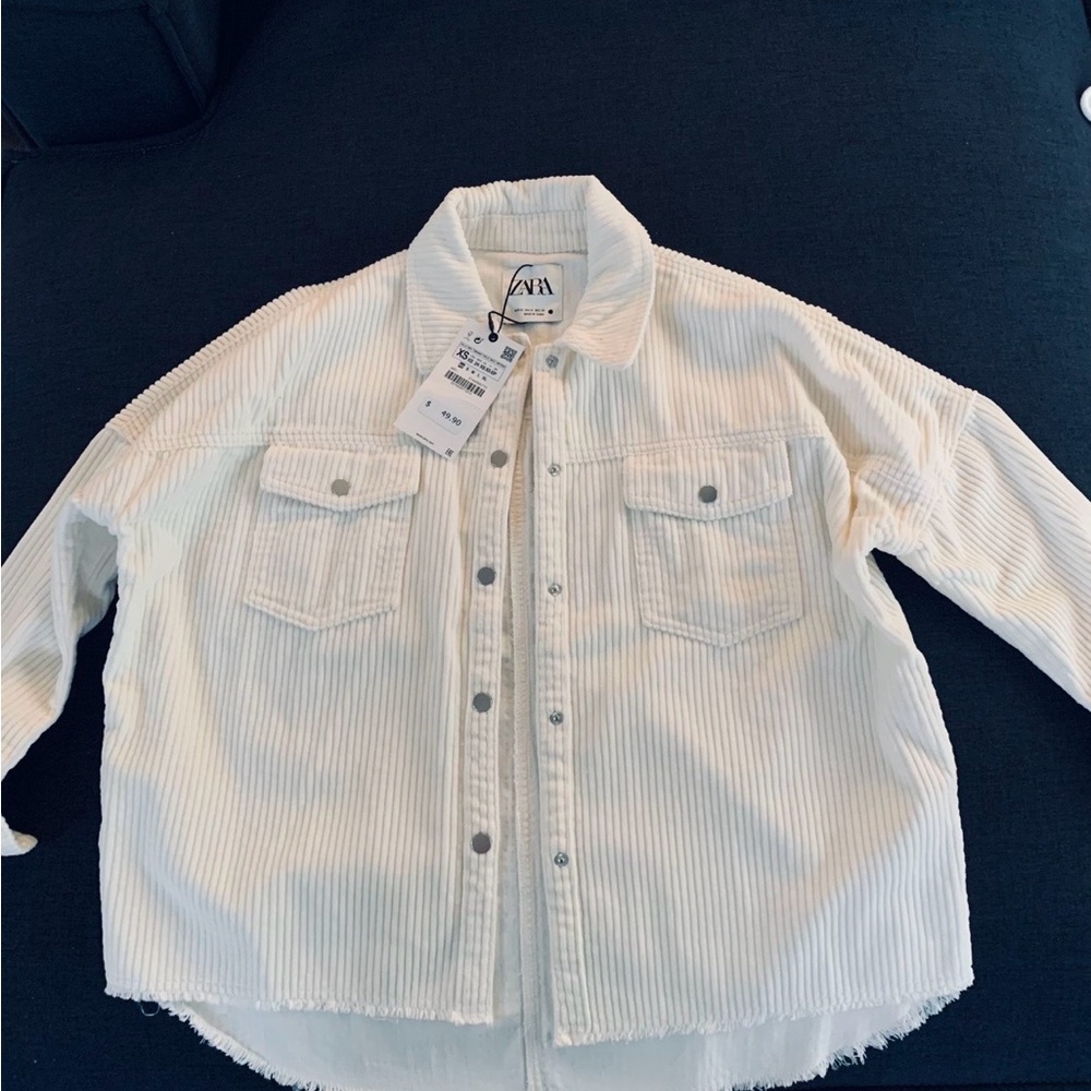 Zara Cream Corduroy Shacket Jacket Button Front Pockets Size XS NWT. - Picture 4 of 4